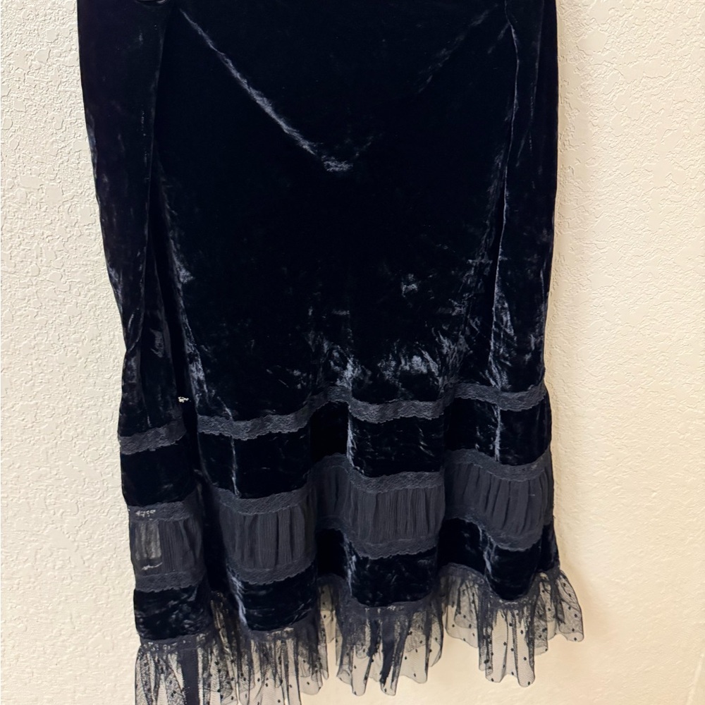 Ralph Lauren Black Velvet Midi Skirt viscose silk Size XL - Picture 5 of 10